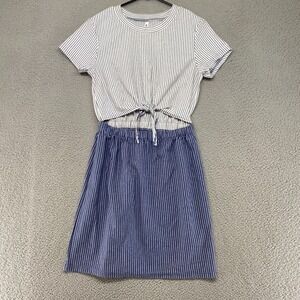 RVCA Dress Womens Medium Fade Out Striped Peek a Boo Short Sleeve Stretch Blue